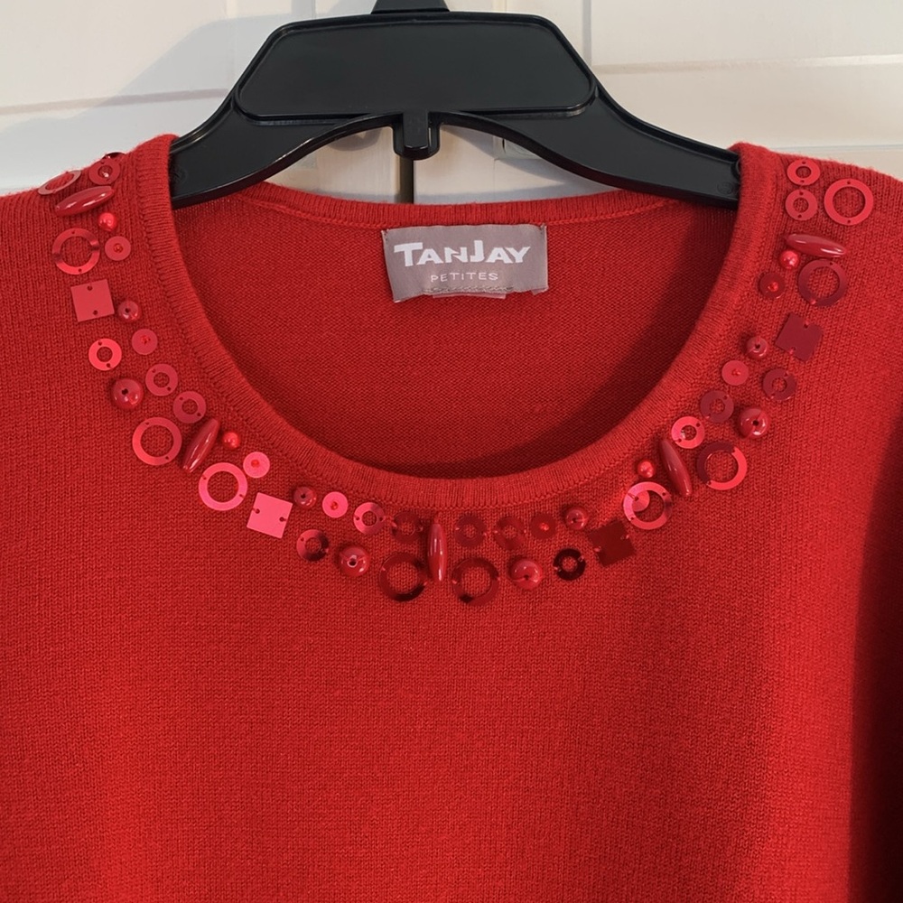 TanJay Red Crew Neck Sweater EUC - Picture 1 of 6